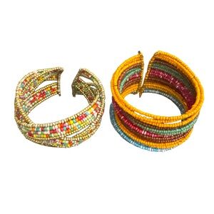 Colorful Beaded Cuff Bracelets Bangles Asian Indian African Set of 2 Handmade